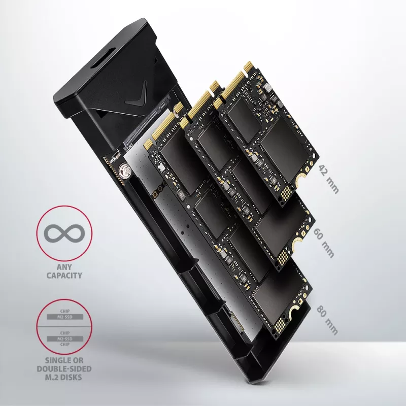 Axagon EEM2-UB2 externé USB-C 10Gbps kovové puzdro pre M.2 NVMe SSD disky. Čierna