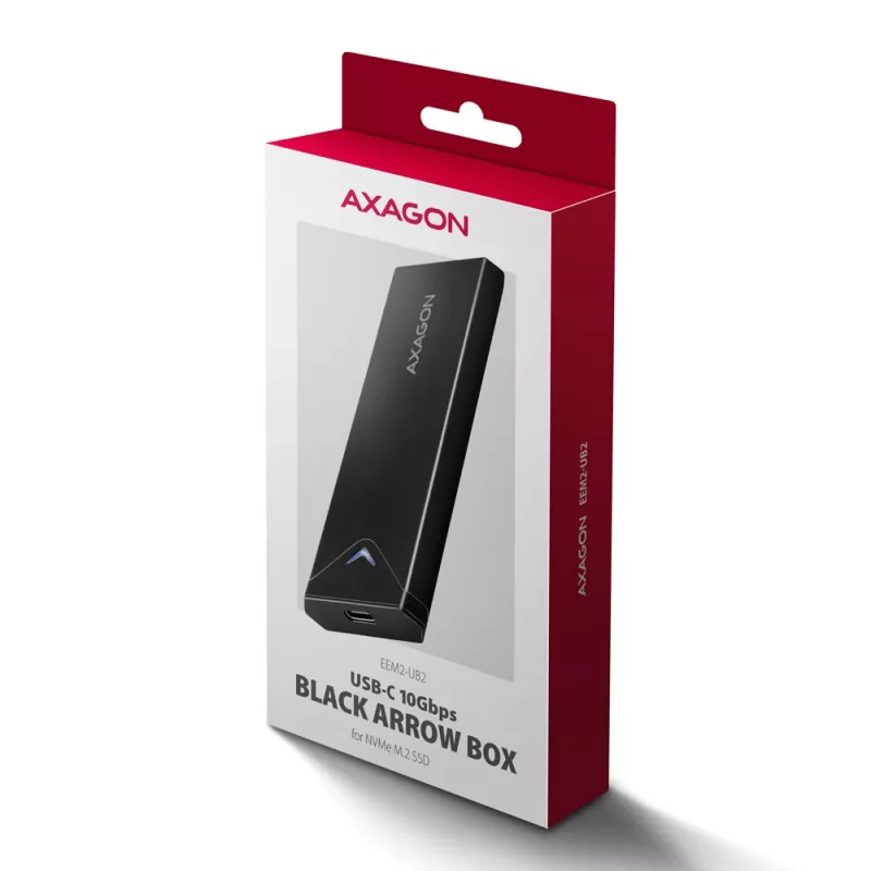 Axagon EEM2-UB2 externé USB-C 10Gbps kovové puzdro pre M.2 NVMe SSD disky. Čierna
