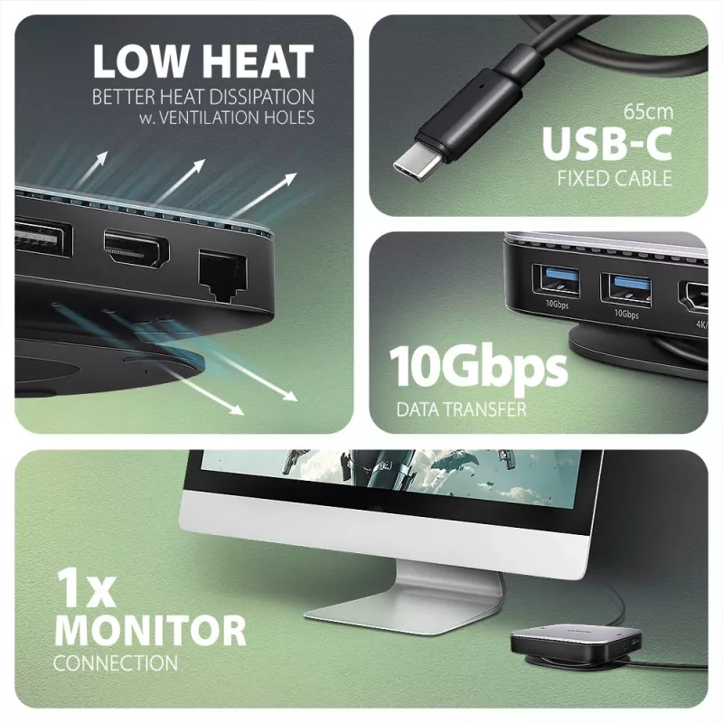 Axagon HMC-UFO USB-C hub M.2 SATA/NVMe 1 Gbit/s Ethernet 384 kHz audio Wired USB 3.2 Gen 2 (3.1 Gen 2) Type-C čierny