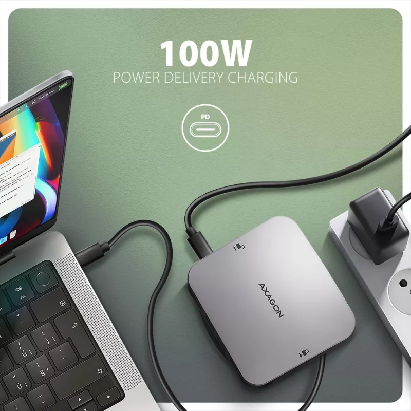 Axagon HMC-UFO USB-C hub M.2 SATA/NVMe 1 Gbit/s Ethernet 384 kHz audio Wired USB 3.2 Gen 2 (3.1 Gen 2) Type-C čierny