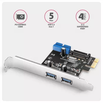 Axagon PCEU-232RS PCIe radič 2x ext. + 2x int. USB 5Gbps