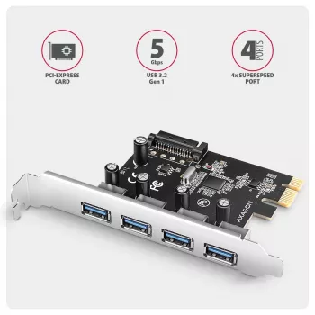 Axagon PCEU-430RS PCIe radič 4x ext. USB-A 5Gbps port