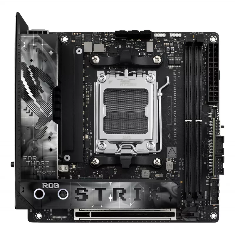 Základná doska ASUS ROG STRIX X870-I GAMING WIFI mini ITX · AMD X870 · Socket AM5 · DDR5 · 2 DIMM · Wi-Fi 7 · Bluetooth 5.4