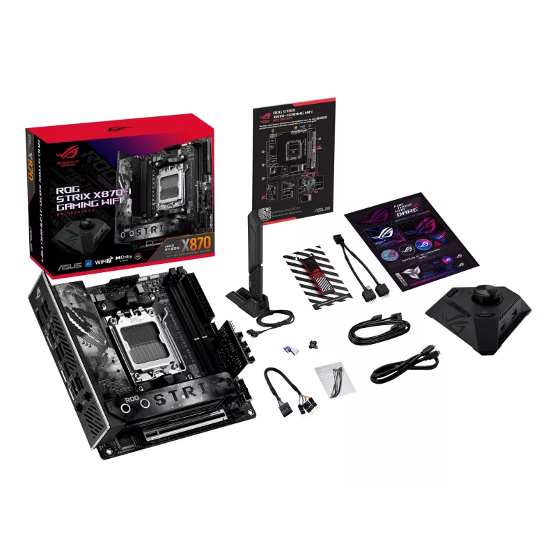 Základná doska ASUS ROG STRIX X870-I GAMING WIFI mini ITX · AMD X870 · Socket AM5 · DDR5 · 2 DIMM · Wi-Fi 7 · Bluetooth 5.4