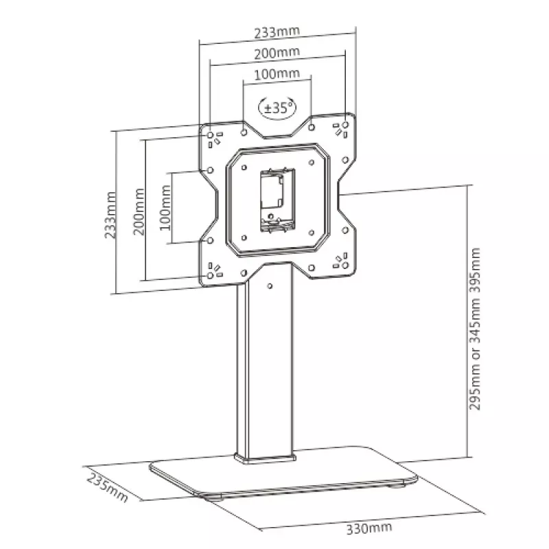Techly ICA-LCD 323S stolový stojan na TV / monitor, 23–43 palcov (58,4–109,2 cm), 40 kg, otočný, VESA 200x200, základňa z tvrdeného skla, čierny