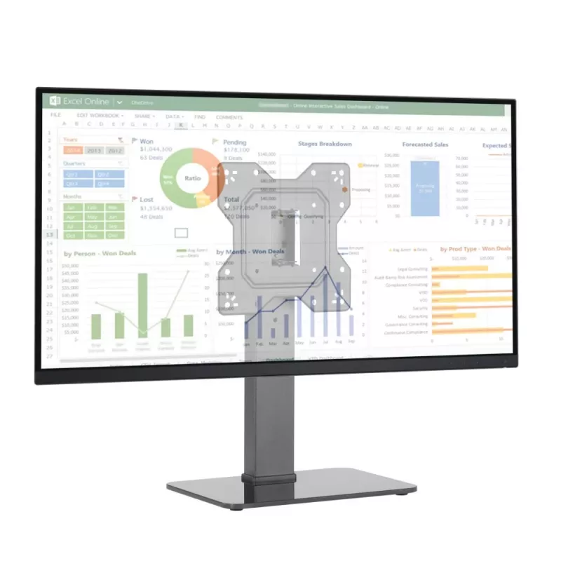 Techly ICA-LCD 323S stolový stojan na TV / monitor, 23–43 palcov (58,4–109,2 cm), 40 kg, otočný, VESA 200x200, základňa z tvrdeného skla, čierny