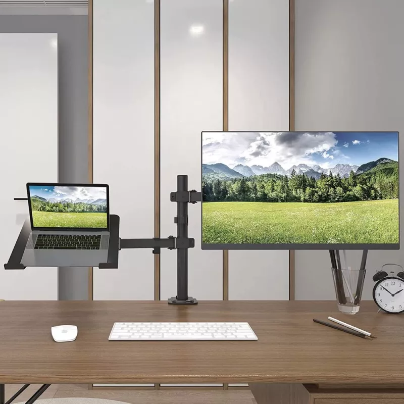 Techly ICA-LCD 174NB stolový držiak monitora s poličkou na notebook, 13–32 palcov (33–81,3 cm), 8 kg, notebook 12–17 palcov, VESA 75x75 / 100x100, čierny