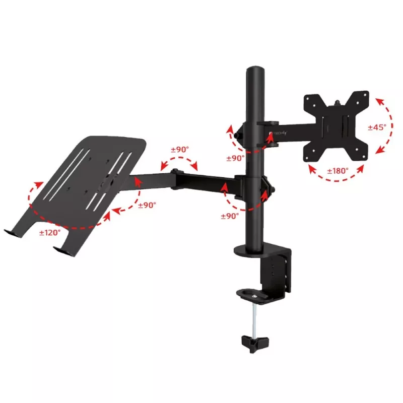 Techly ICA-LCD 174NB stolový držiak monitora s poličkou na notebook, 13–32 palcov (33–81,3 cm), 8 kg, notebook 12–17 palcov, VESA 75x75 / 100x100, čierny