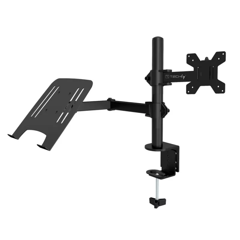 Techly ICA-LCD 174NB stolový držiak monitora s poličkou na notebook, 13–32 palcov (33–81,3 cm), 8 kg, notebook 12–17 palcov, VESA 75x75 / 100x100, čierny