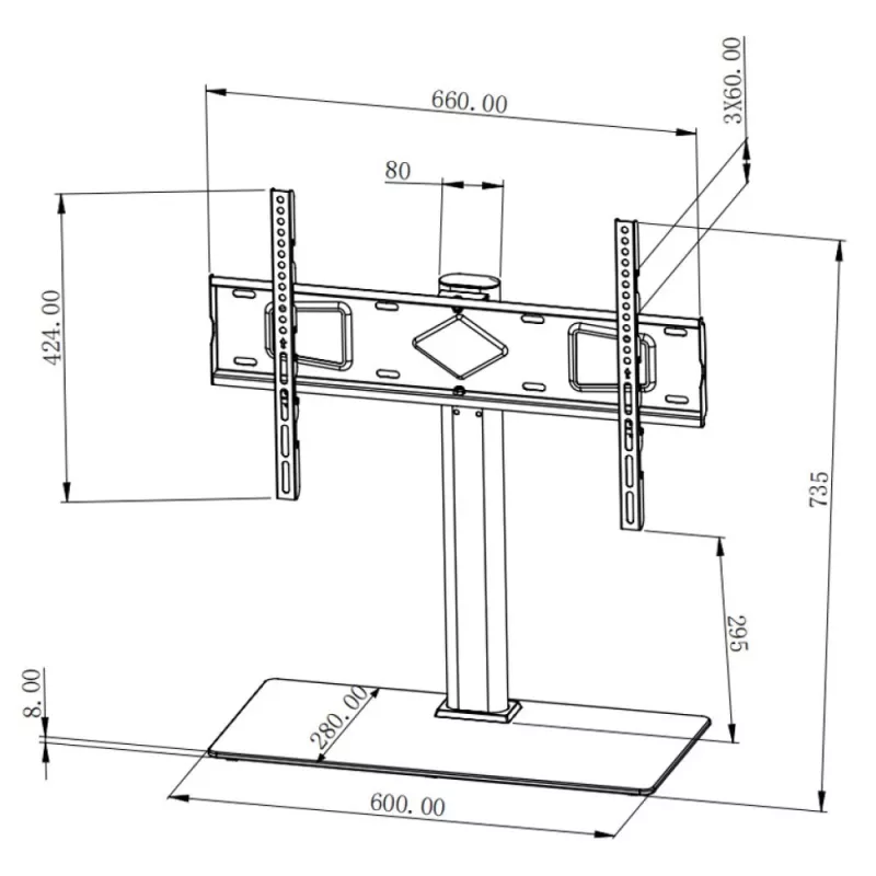 Techly ICA-LCD S07L stojan na TV, 32 – 65 palcov (81 – 165,1 cm), 45 kg, VESA 600x400, podstavec z tvrdeného skla, čierny