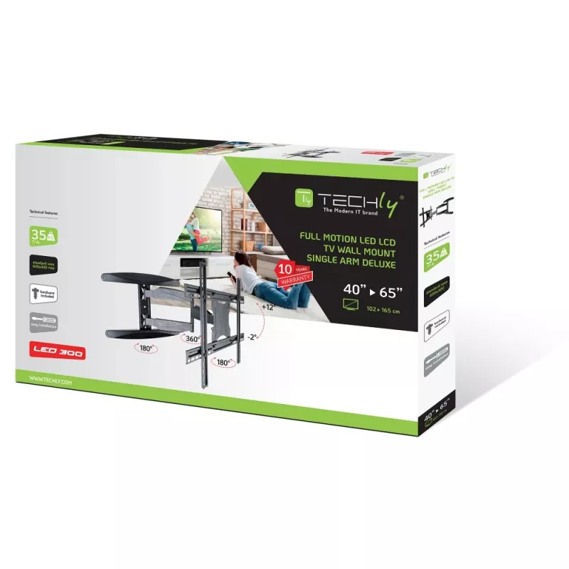 Techly 40-65 ultra tenký Full Motion LCD držiak na TV na stenu čierny ICA-PLB 171L