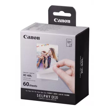 Canon XC-60L, farbosublimácia, 5,4x8,5 cm, 60 ks. Canon XC-60L. Technológia tlače: farbosublimácia, veľkosť papiera: 5,4x8,5 cm. Množstvo v balení: 60 ks.