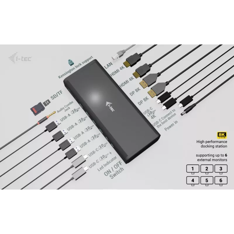 i-tec Universal 6x 4K/60Hz dokovacia stanica + Power Delivery 140W