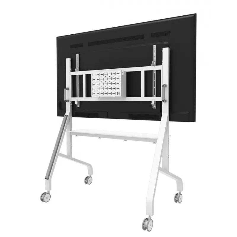Neomounts MOVE Go XL FL50-575WH1 televízny vozík, 65-110 palcov, max. 125 kg, VESA 100x100-1100x600, nastaviteľná výška 129-139 cm, uzamykateľný, rýchla inštalácia, certifikát TÜV, biely
