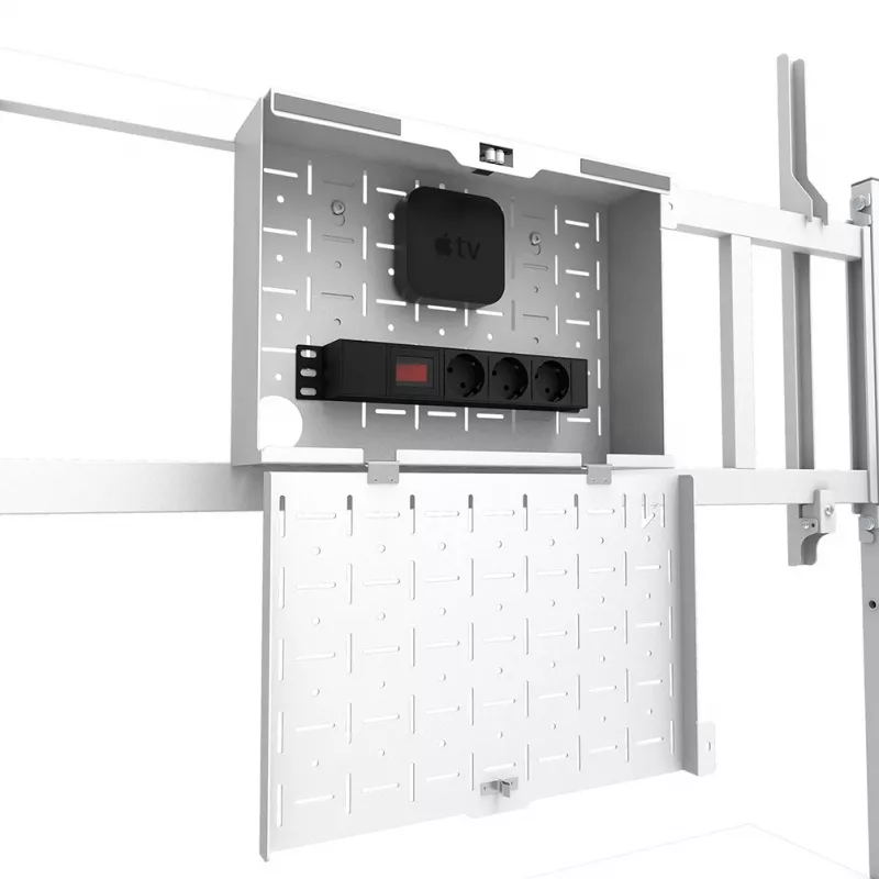 Neomounts MOVE Go XL FL50-575WH1 televízny vozík, 65-110 palcov, max. 125 kg, VESA 100x100-1100x600, nastaviteľná výška 129-139 cm, uzamykateľný, rýchla inštalácia, certifikát TÜV, biely