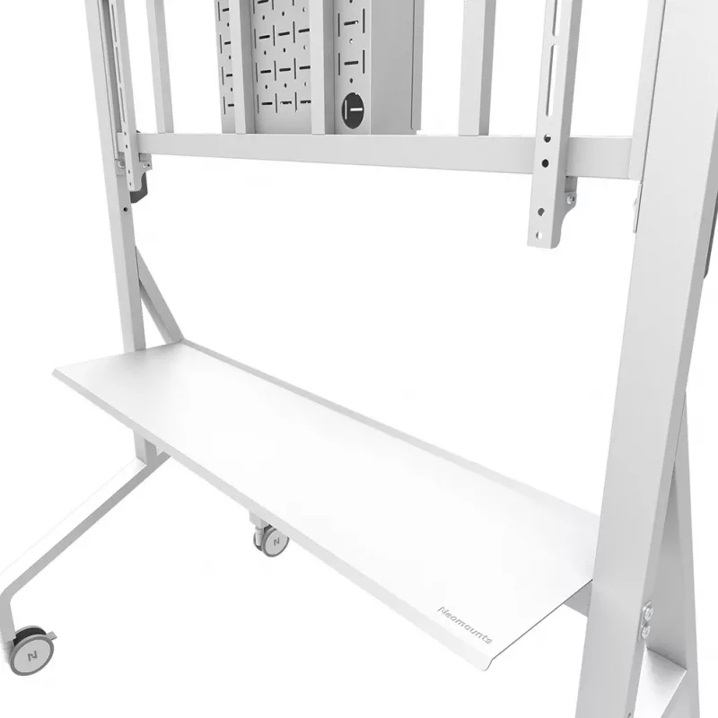 Neomounts MOVE Go XL FL50-575WH1 televízny vozík, 65-110 palcov, max. 125 kg, VESA 100x100-1100x600, nastaviteľná výška 129-139 cm, uzamykateľný, rýchla inštalácia, certifikát TÜV, biely