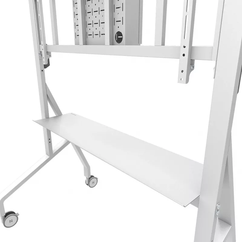 Neomounts MOVE Go XL FL50-575WH1 televízny vozík, 65-110 palcov, max. 125 kg, VESA 100x100-1100x600, nastaviteľná výška 129-139 cm, uzamykateľný, rýchla inštalácia, certifikát TÜV, biely
