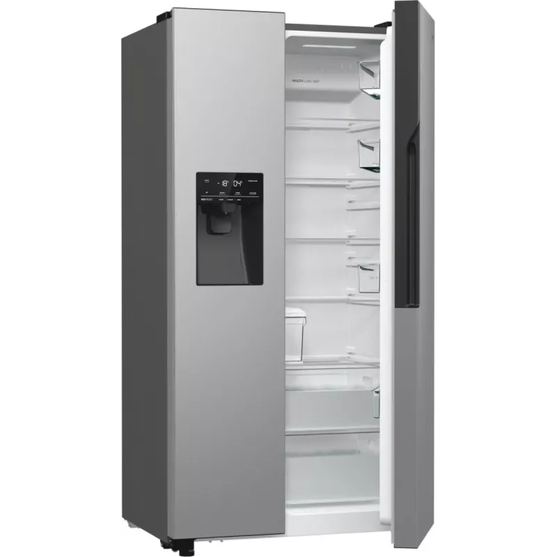 Gorenje Side-by-Side NRR9185ESXL BK065B, voľne stojaca, American Door, sivá, LED, oceľ, sklo