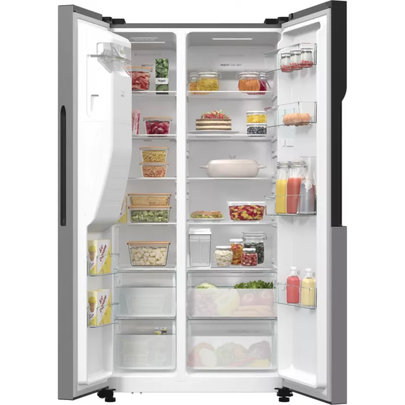 Gorenje Side-by-Side NRR9185ESXL BK065B, voľne stojaca, American Door, sivá, LED, oceľ, sklo
