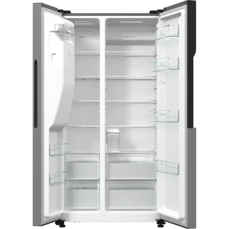 Gorenje Side-by-Side NRR9185ESXL BK065B, voľne stojaca, American Door, sivá, LED, oceľ, sklo