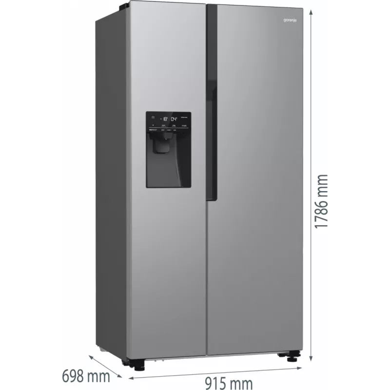 Gorenje Side-by-Side NRR9185ESXL BK065B, voľne stojaca, American Door, sivá, LED, oceľ, sklo