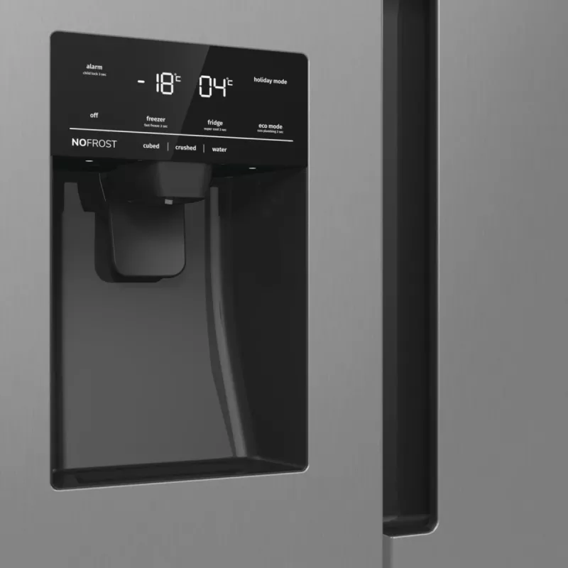 Gorenje Side-by-Side NRR9185ESXL BK065B, voľne stojaca, American Door, sivá, LED, oceľ, sklo