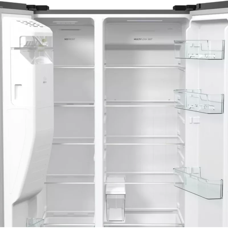 Gorenje Side-by-Side NRR9185ESXL BK065B, voľne stojaca, American Door, sivá, LED, oceľ, sklo
