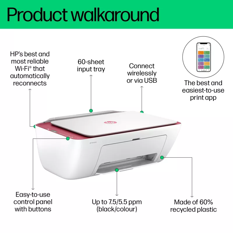 HP DeskJet 2823e bezdrôtová 3-in-1 farebná tlačiareň, kopírka, skener