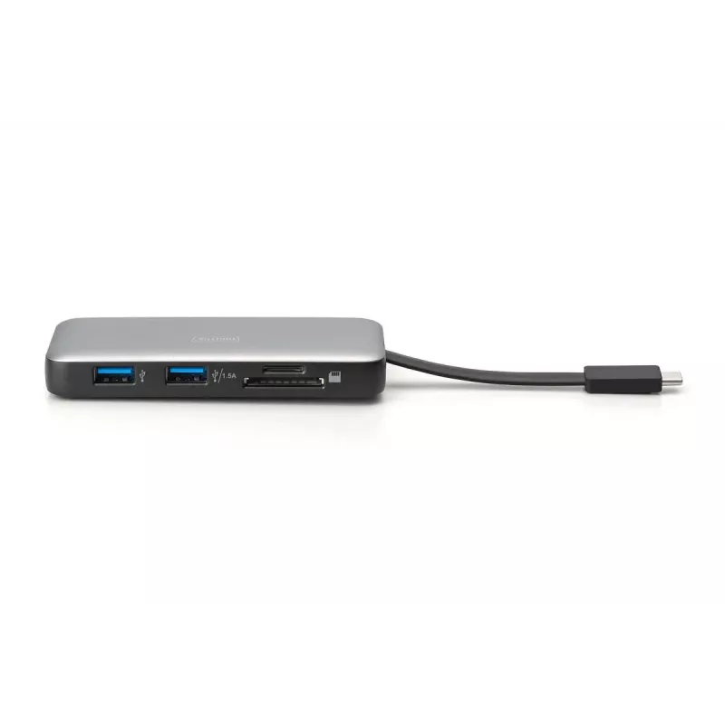 DIGITUS USB-C cestovná dokovacia stanica, 7-portová - HDMI / 2x USB-A 3.2 Gen 1 / GbE / SD / MicroSD - 100W USB-C Power Delivery