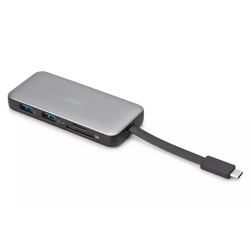 DIGITUS USB-C cestovná dokovacia stanica, 7-portová - HDMI / 2x USB-A 3.2 Gen 1 / GbE / SD / MicroSD - 100W USB-C Power Delivery
