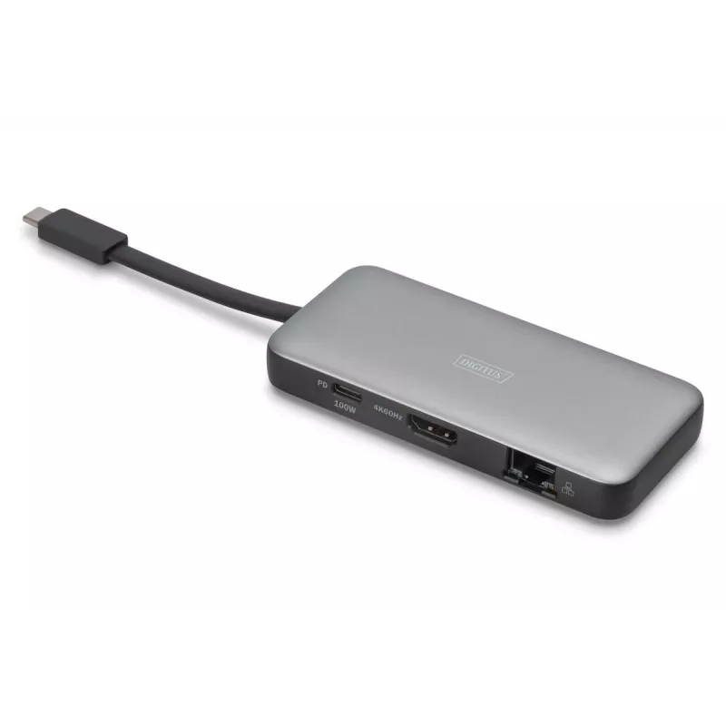 DIGITUS USB-C cestovná dokovacia stanica, 7-portová - HDMI / 2x USB-A 3.2 Gen 1 / GbE / SD / MicroSD - 100W USB-C Power Delivery