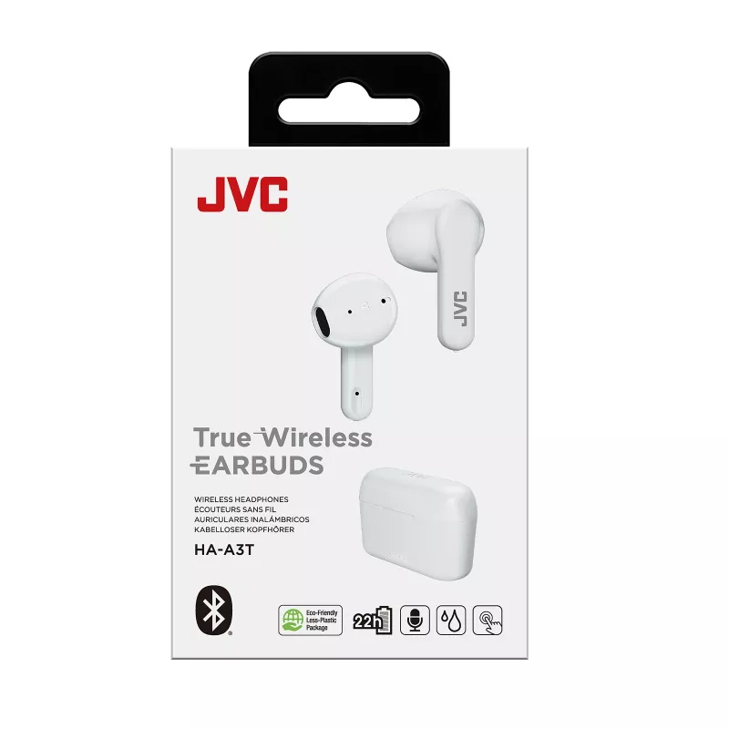 JVC HA-A3T skutočne bezdrôtové slúchadlá do uší, Bluetooth 5.1, IPX4, až 22 h, 20 - 20000 Hz, biele