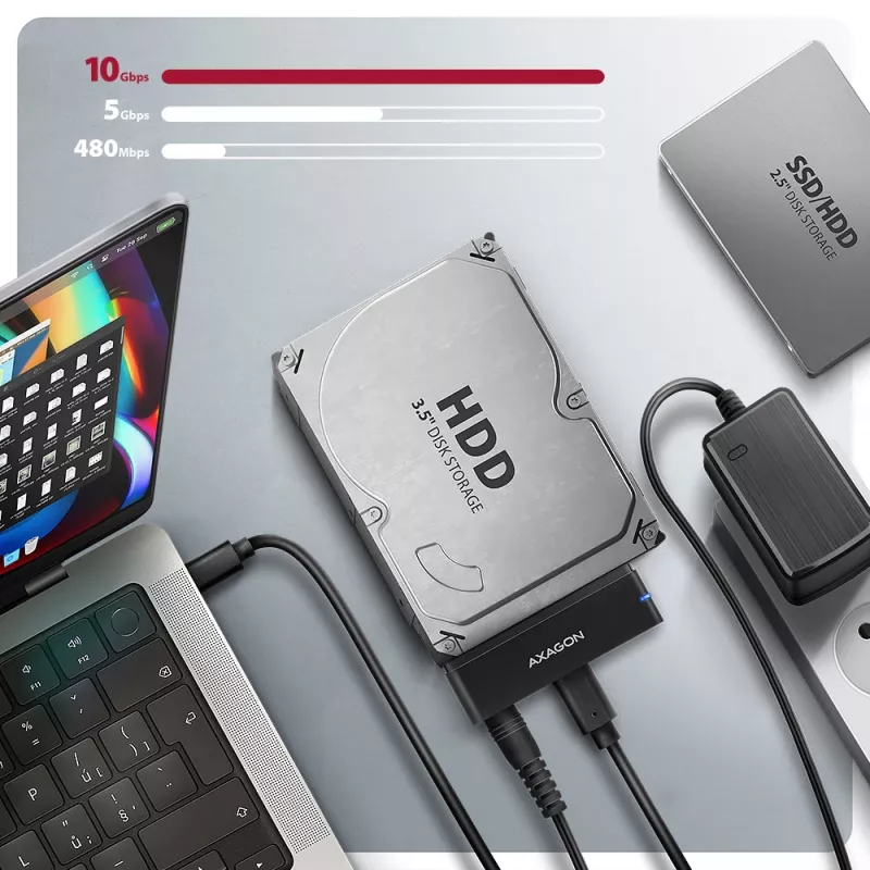 Axagon ADSA-FPX USB-C 10Gbps FAST PORT X adaptér pre 2,5 inch/3,5 inch SSD/HDD
