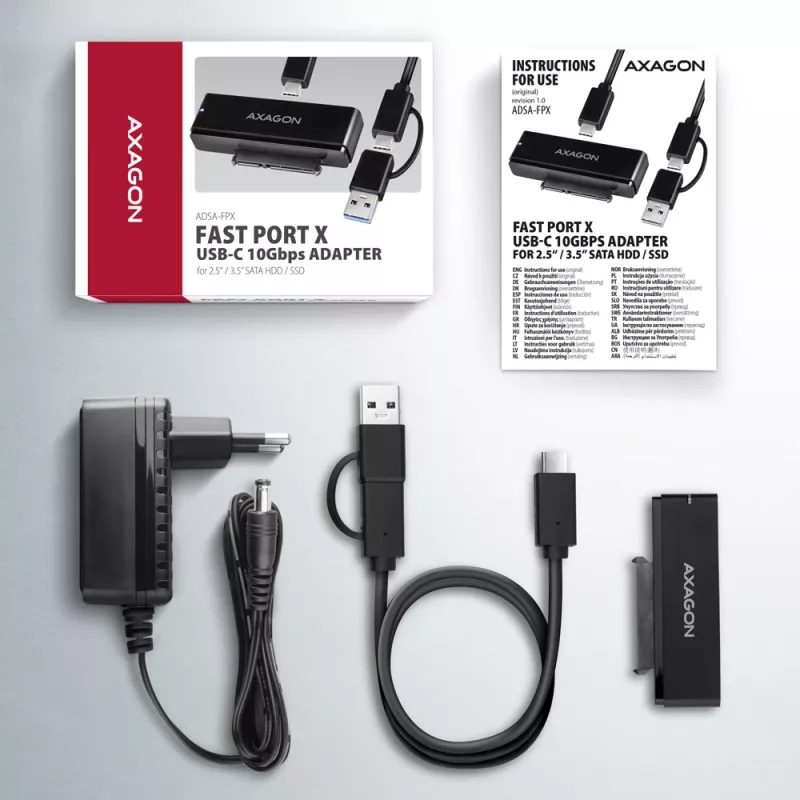 Axagon ADSA-FPX USB-C 10Gbps FAST PORT X adaptér pre 2,5 inch/3,5 inch SSD/HDD