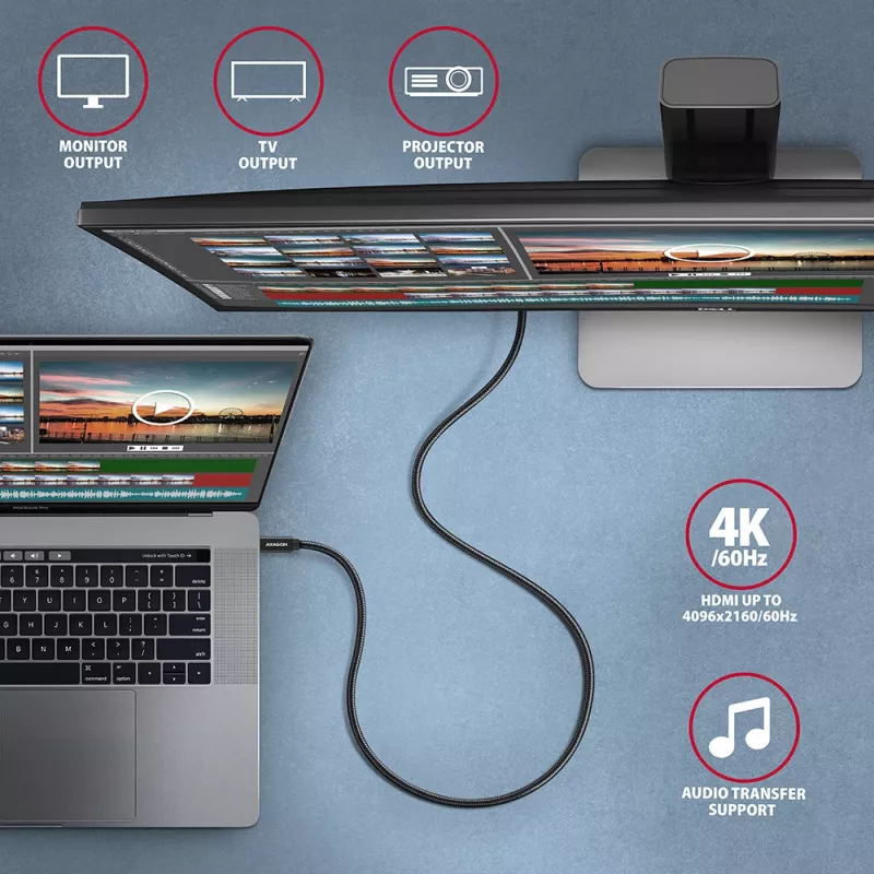Axagon BUCM32-CM05AB SPEED+ USB-C <> USB 20Gbps/100W kábel 0,5 m