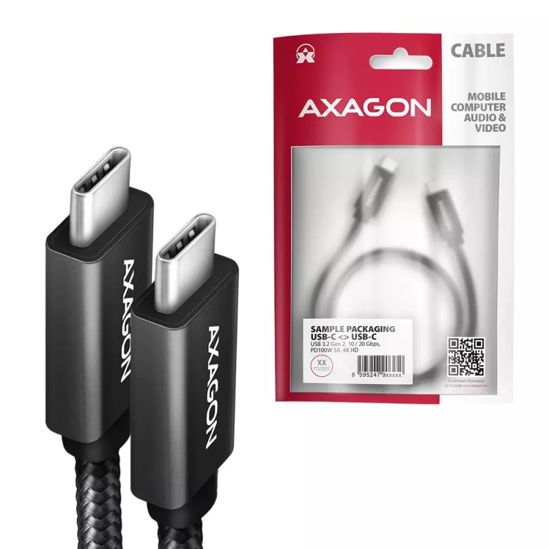 Axagon BUCM32-CM05AB SPEED+ USB-C <> USB 20Gbps/100W kábel 0,5 m