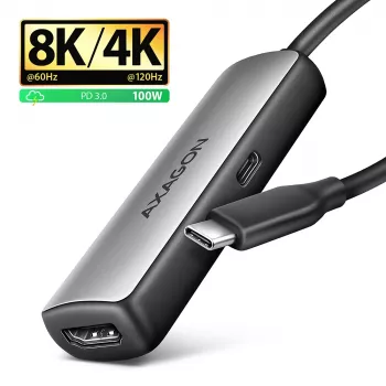 Axagon RVC-HI8KPD, USB-C -> HDMI 2.1 adaptér, 8K/60Hz, 4K/144Hz, HDR10+, PD100W