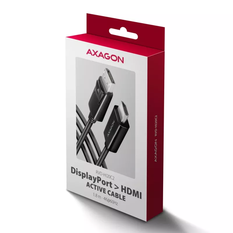 Axagon RVD-HI20C2 DisplayPort -> HDMI 2.0b kábel 1,8 m, 4K/60Hz