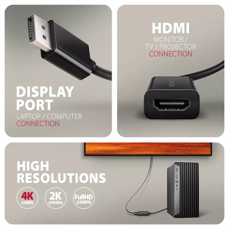 Axagon RVD-HI20N DisplayPort -> HDMI 2.0b adaptér, 4K/60Hz