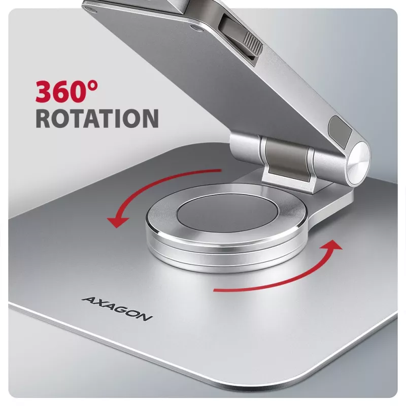 Axagon STND-LR hliníkový stojan s 360° otáčaním pre notebooky 10 inch–17,3 inch. Nastaviteľná výška a sklon.