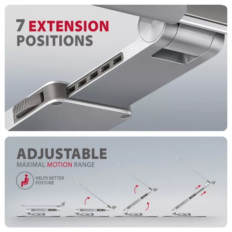 Axagon STND-LR hliníkový stojan s 360° otáčaním pre notebooky 10 inch–17,3 inch. Nastaviteľná výška a sklon.