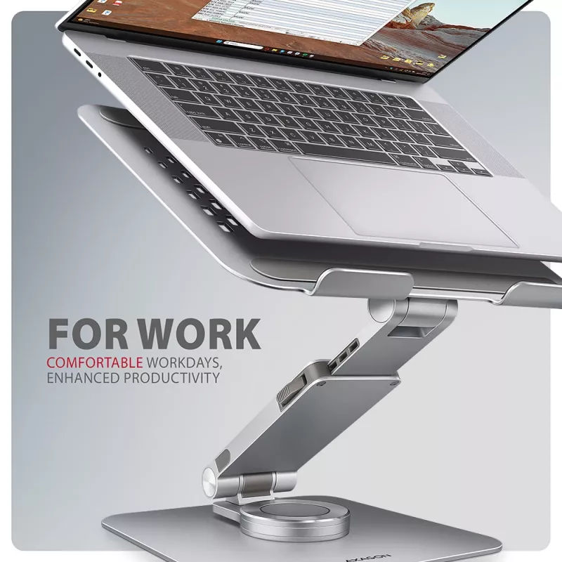 Axagon STND-LR hliníkový stojan s 360° otáčaním pre notebooky 10 inch–17,3 inch. Nastaviteľná výška a sklon.