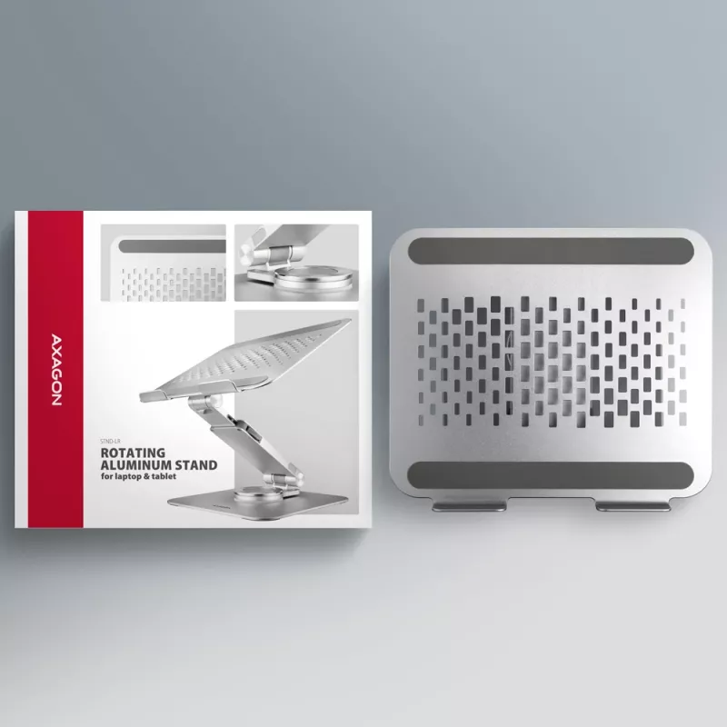 Axagon STND-LR hliníkový stojan s 360° otáčaním pre notebooky 10 inch–17,3 inch. Nastaviteľná výška a sklon.