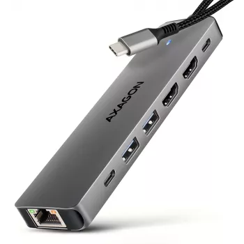 Axagon HMC-7HX2 USB 5Gbps hub, 2x USB-A, USB-C, 2x HDMI 4K/60Hz, RJ-45, PD 100W