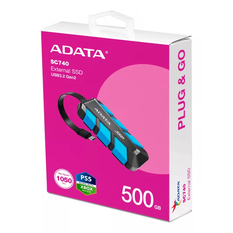 ADATA SC740 500 GB USB Type-C 3.2 Gen 2 (3.1 Gen 2) čierna, modrá