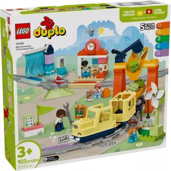 Vláčiková súprava LEGO DUPLO 10428 Veľký interaktívny komunitný vlak — veľká interaktívna železnica pre malé deti