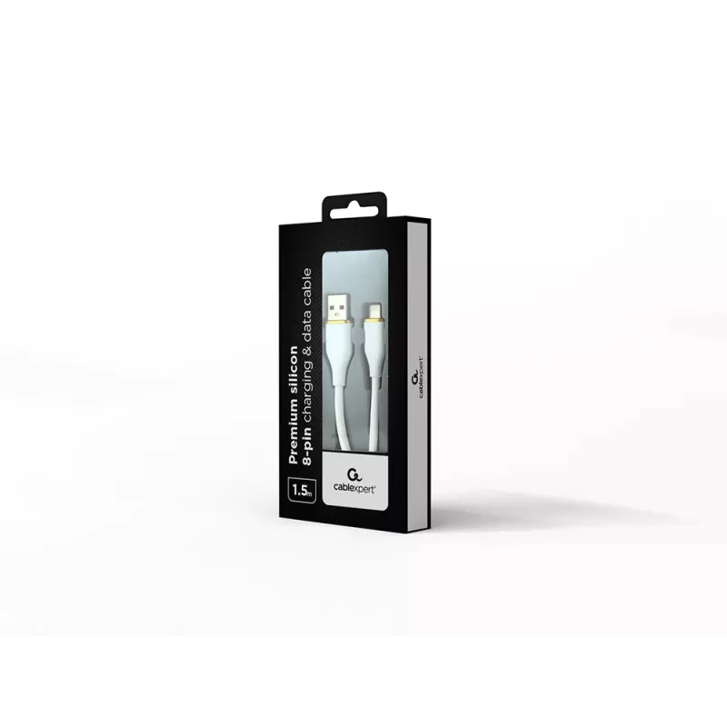 GEMBIRD Premium silikónový 8-pinový nabíjací a dátový kábel, 1,5 m – biela