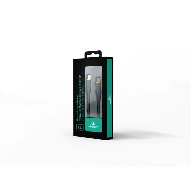 GEMBIRD USB Type-C Power Delivery (PD) 60W silikónový nabíjací a dátový kábel, 1,5 m Midnight Green