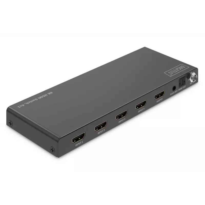 DIGITUS 4x1 HDMI prepínač - 8K/60Hz (4:4:4), Toslink, Stereo, EDID ovládanie
