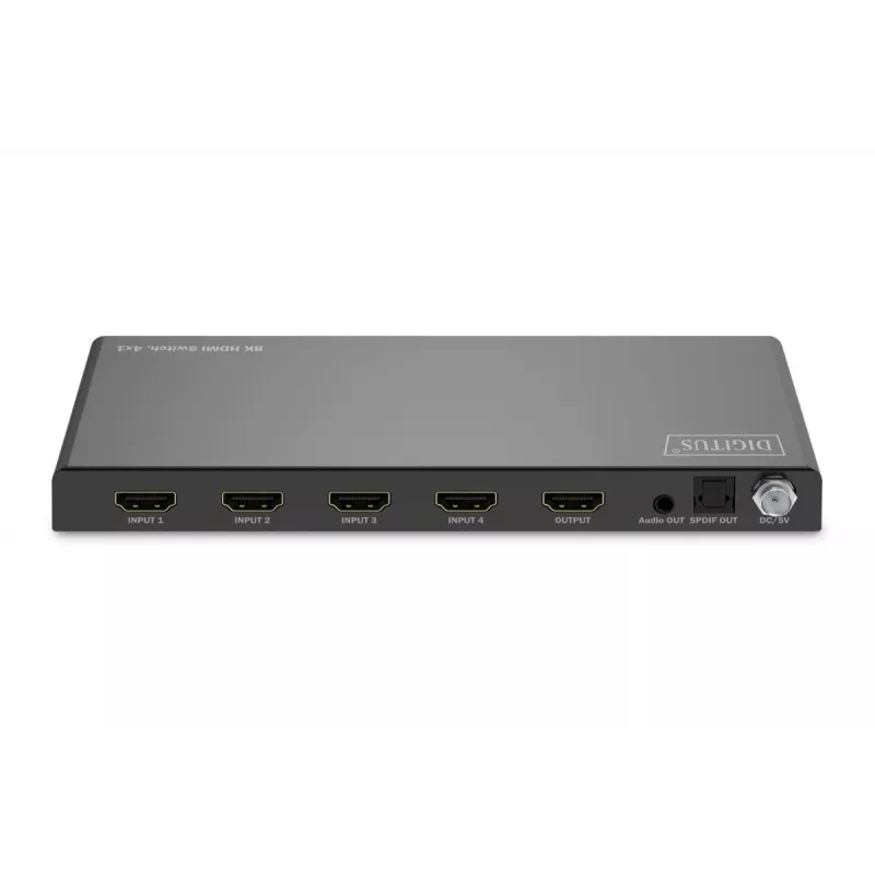 DIGITUS 4x1 HDMI prepínač - 8K/60Hz (4:4:4), Toslink, Stereo, EDID ovládanie